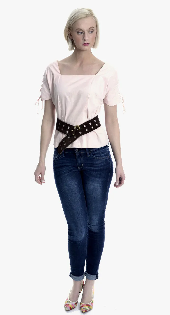 1950's Vintage Joy Stevens Pink Top with Lace Up Sleeves