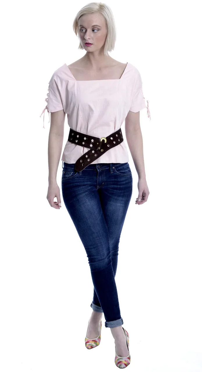 1950's Vintage Joy Stevens Pink Top with Lace Up Sleeves