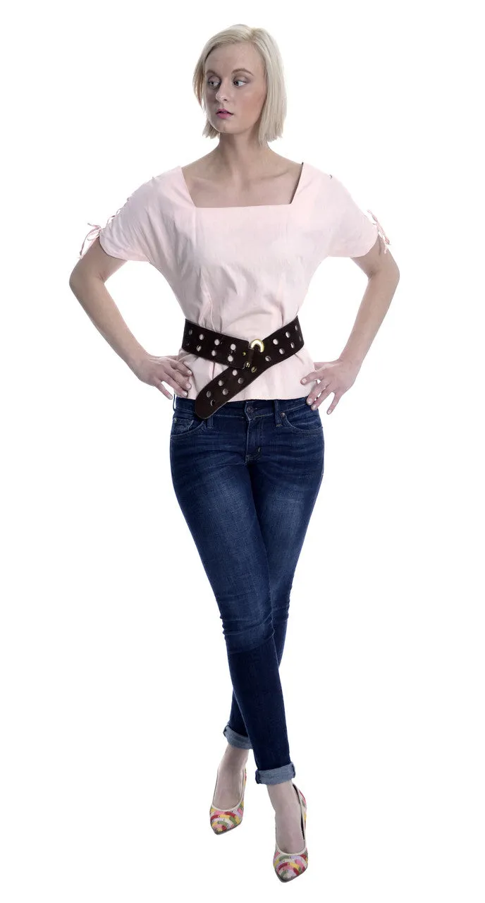 1950's Vintage Joy Stevens Pink Top with Lace Up Sleeves