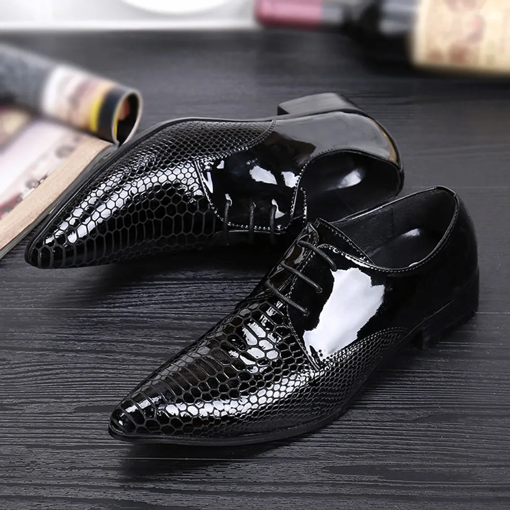 Animal Pattern Pointed Lace Up Men Oxford Shoes