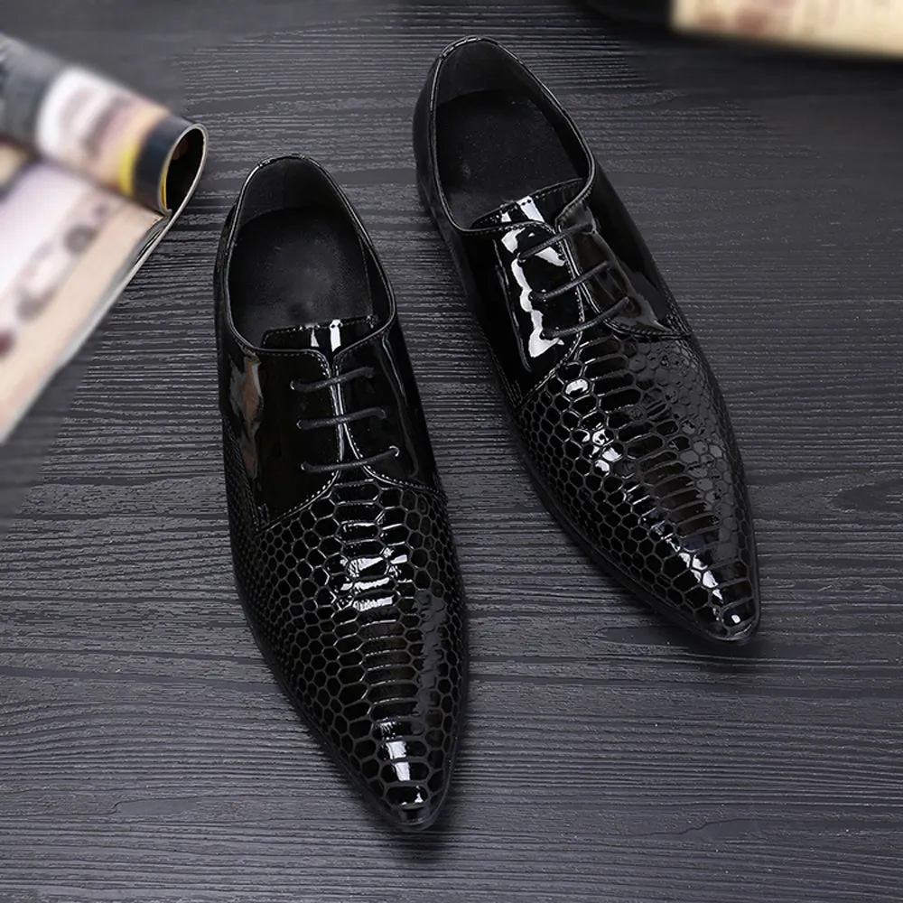 Animal Pattern Pointed Lace Up Men Oxford Shoes