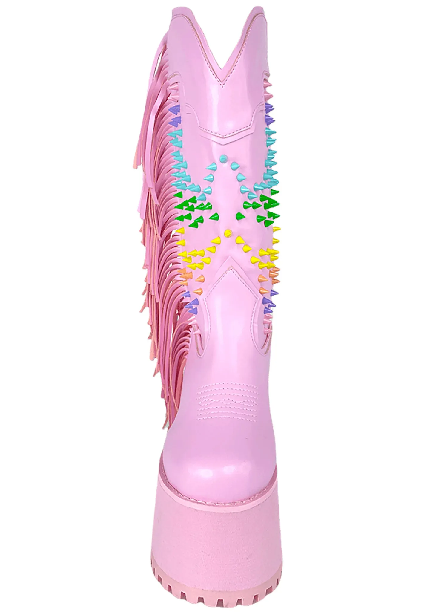 Bad B Fringe Platform Boots in Pink Pastel