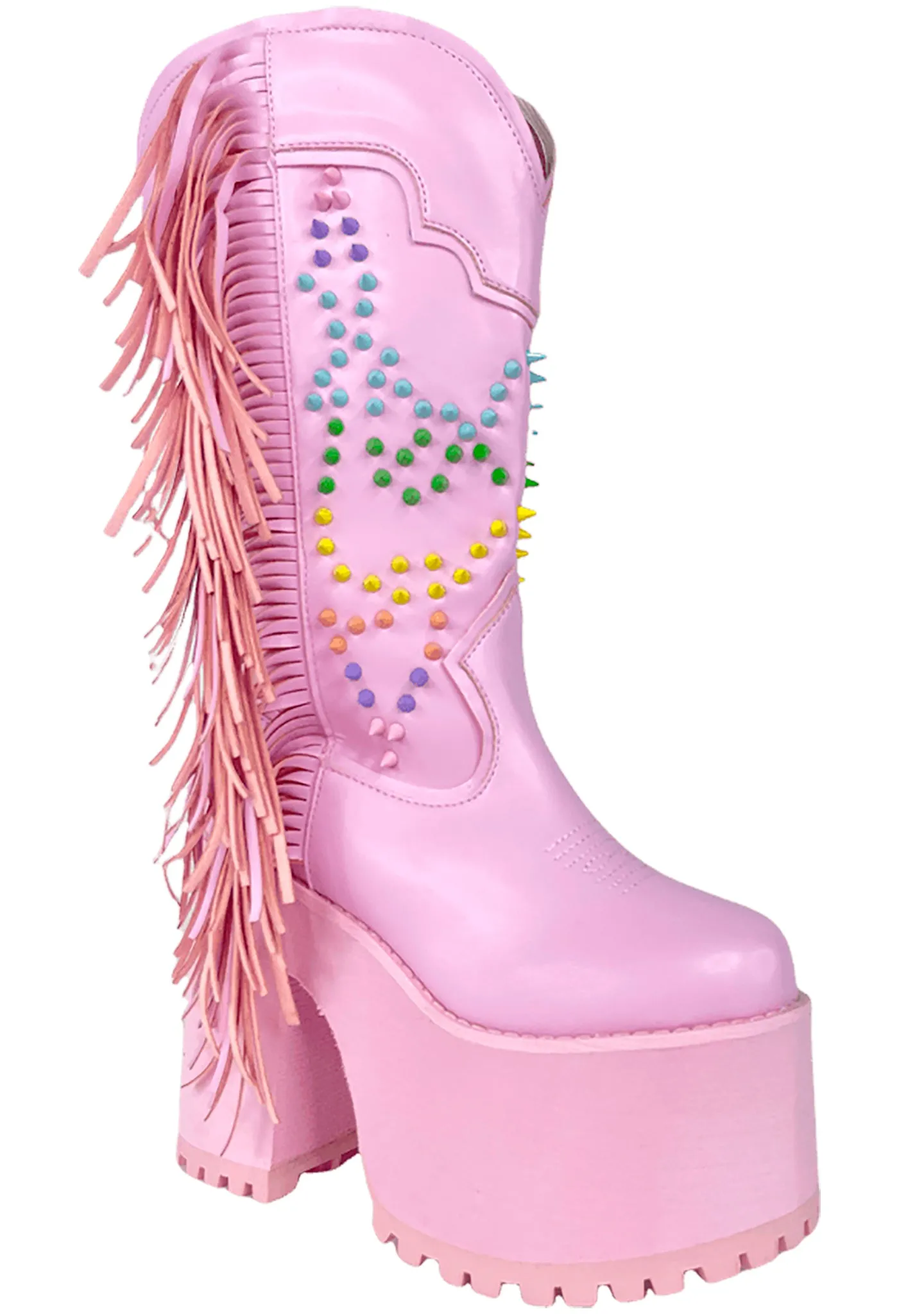 Bad B Fringe Platform Boots in Pink Pastel