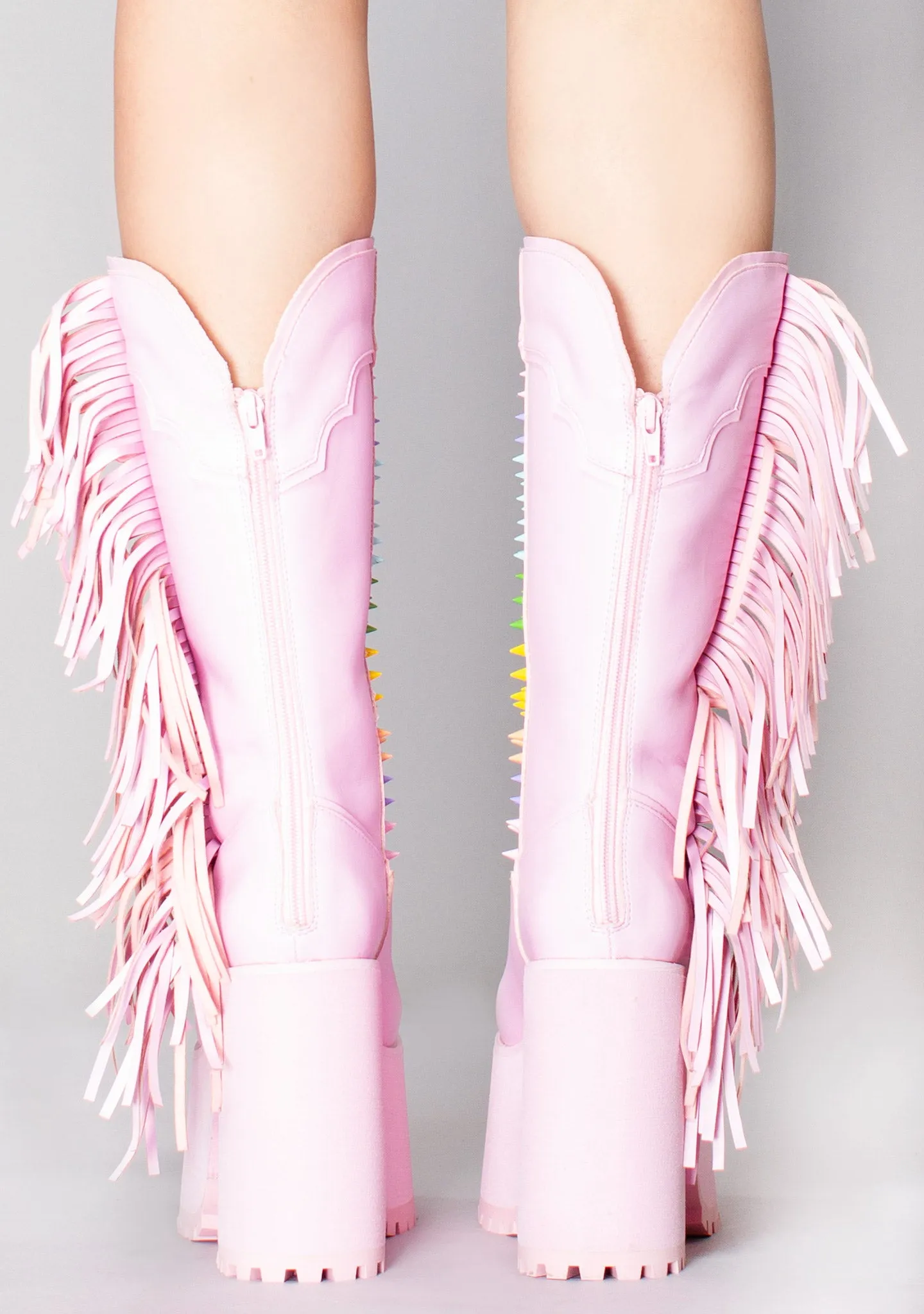 Bad B Fringe Platform Boots in Pink Pastel