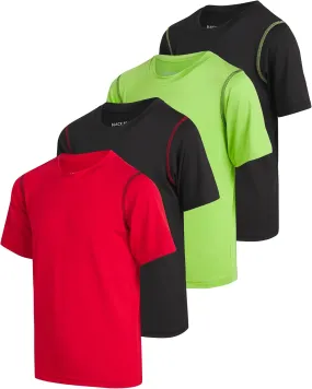 Black Bear Boys Youth Dry Fit T-Shirt - 4 Pack Active Athletic Performance Short Sleeve Shirts for Teens (Sizes: 4-18)