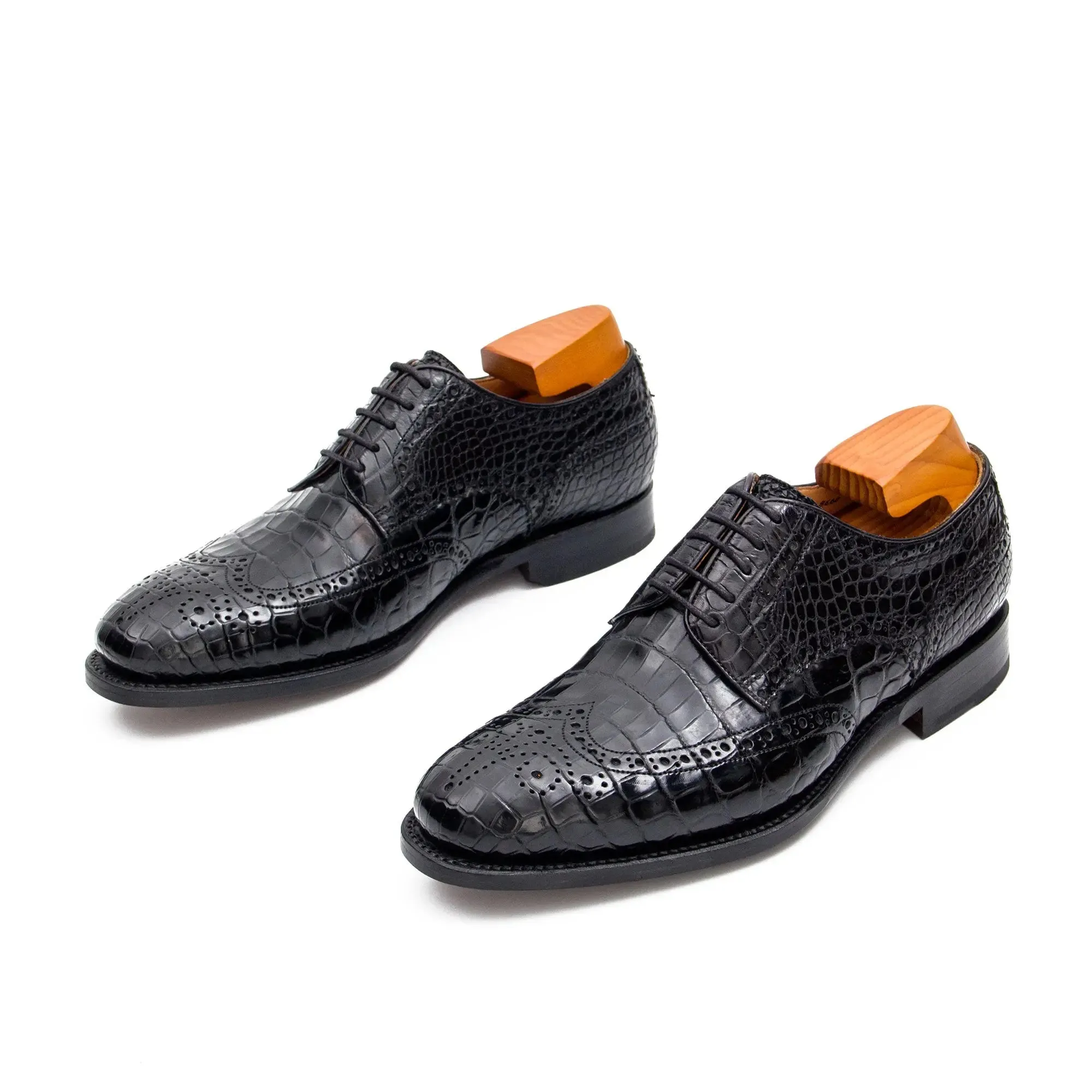 Blue Crocodile Leather Derby Shoes