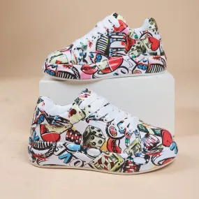 Breathable Low-top Lace-up Graffiti Running Shoes for Men Women - Ideal for Gym, Tennis, Walking, and Fashion