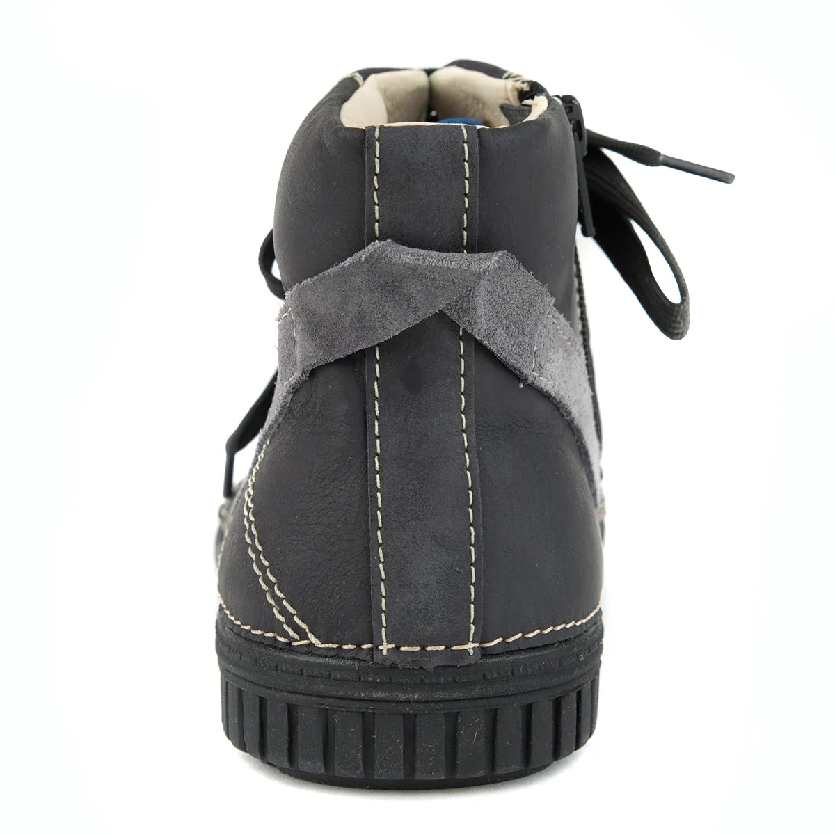 D.D. Step big kid boy high-top shoes black with grey stripe size US 13-4