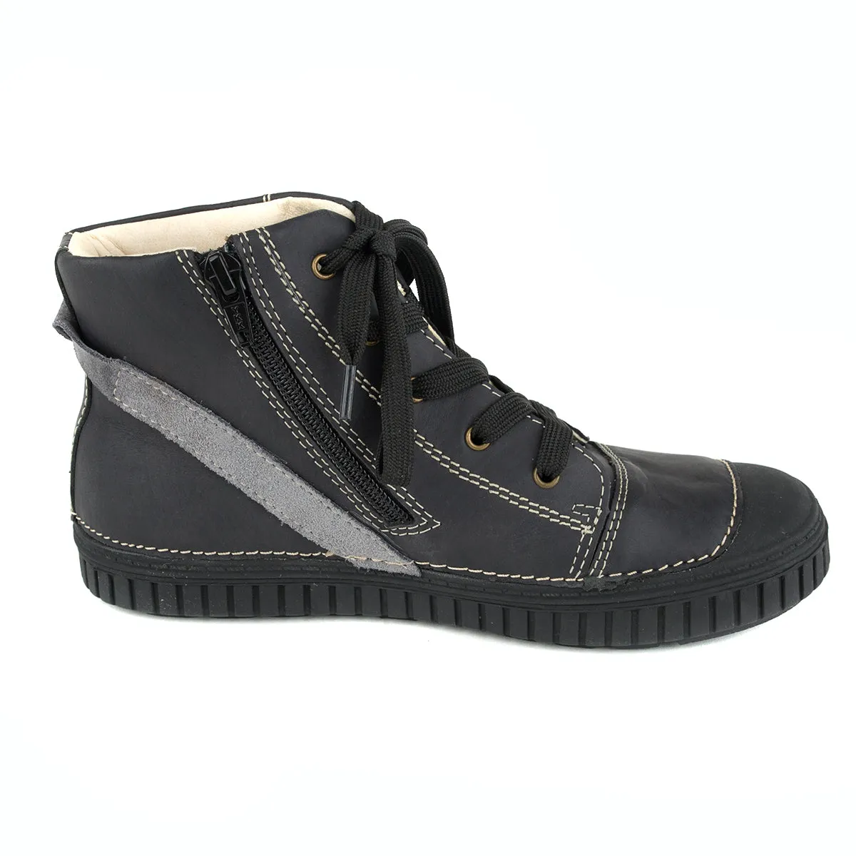 D.D. Step big kid boy high-top shoes black with grey stripe size US 13-4