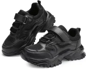 DSWED Black Boys Running Shoes for Girls Leather wear Athletic Kids Fashion Sneakers Tennis Shoes Big Kid Size