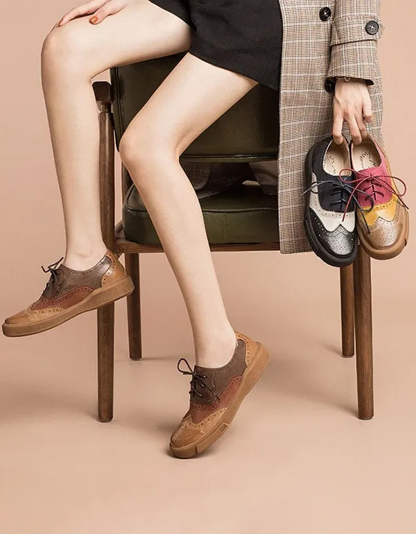 Genuine Leather Brogue Style Oxford Shoes Women