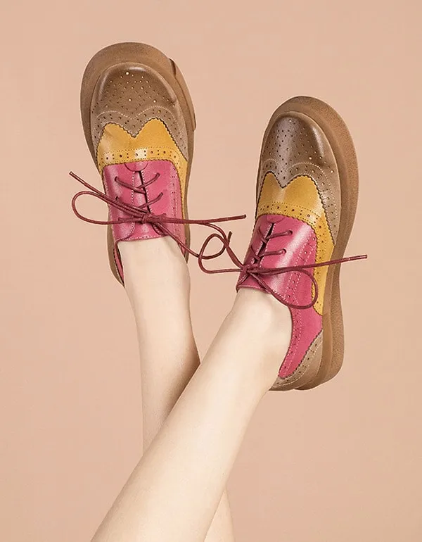 Genuine Leather Brogue Style Oxford Shoes Women