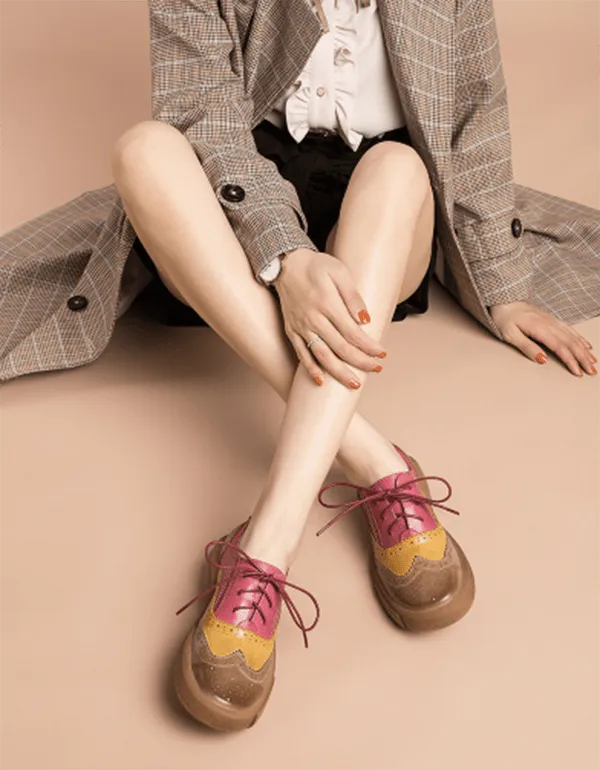 Genuine Leather Brogue Style Oxford Shoes Women