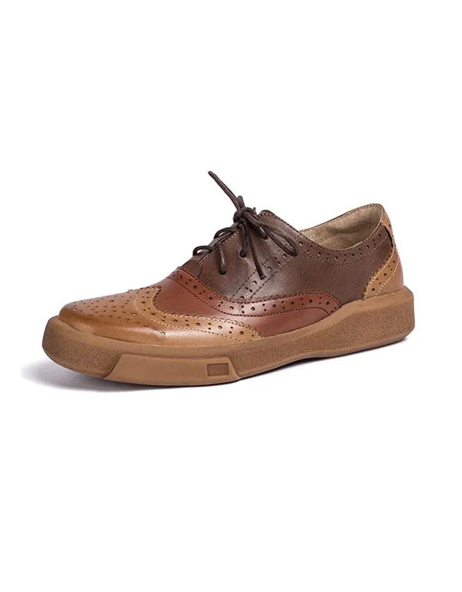 Genuine Leather Brogue Style Oxford Shoes Women