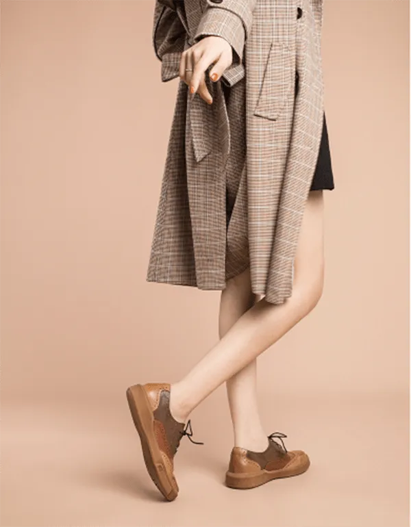 Genuine Leather Brogue Style Oxford Shoes Women