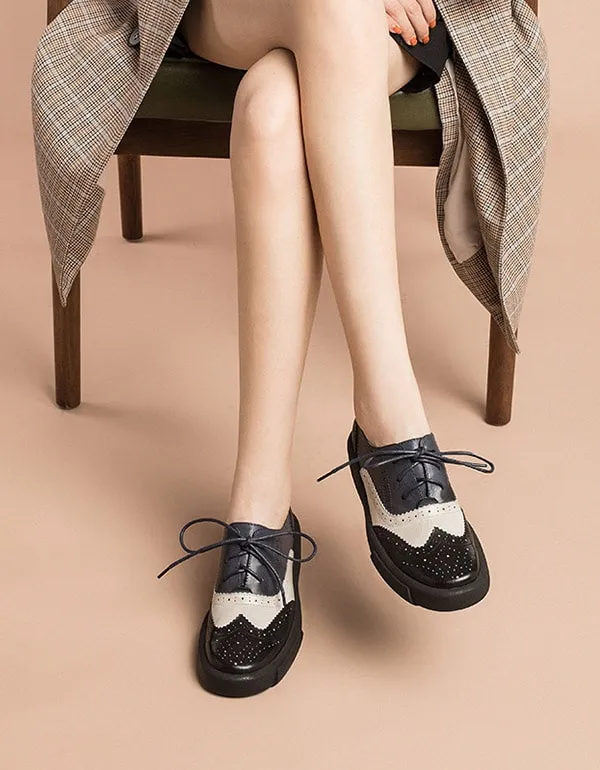 Genuine Leather Brogue Style Oxford Shoes Women