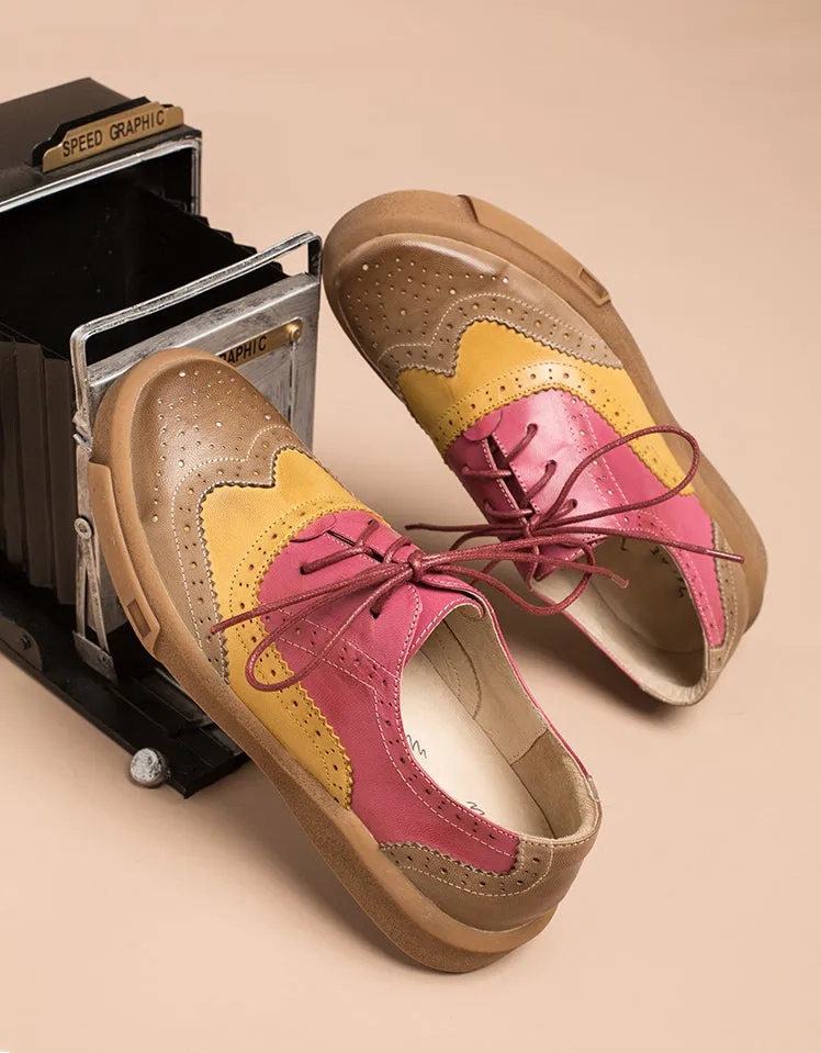 Genuine Leather Brogue Style Oxford Shoes Women