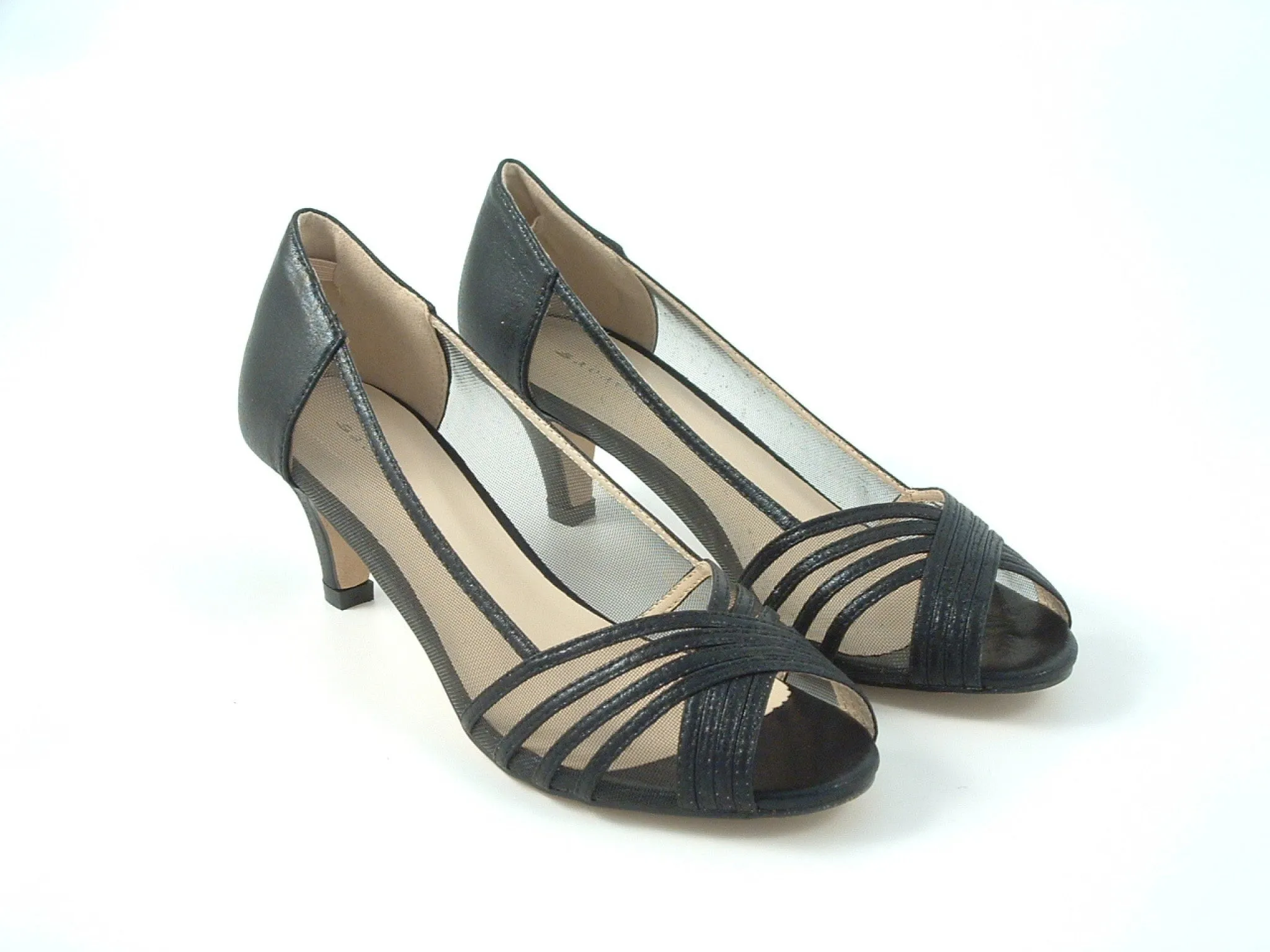 Glitz Shoes Metallic Mesh Peep Toe Sling Back Court Shoe