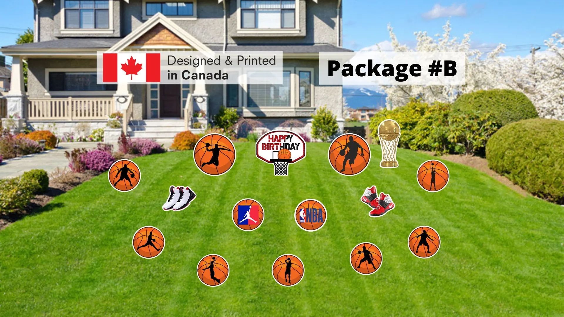 Happy Birthday Basketball Theme Sign Set – Sign & Trophy 24" Tall   Decors (6pcs or 15pcs) | Yard Sign Outdoor Lawn Decorations