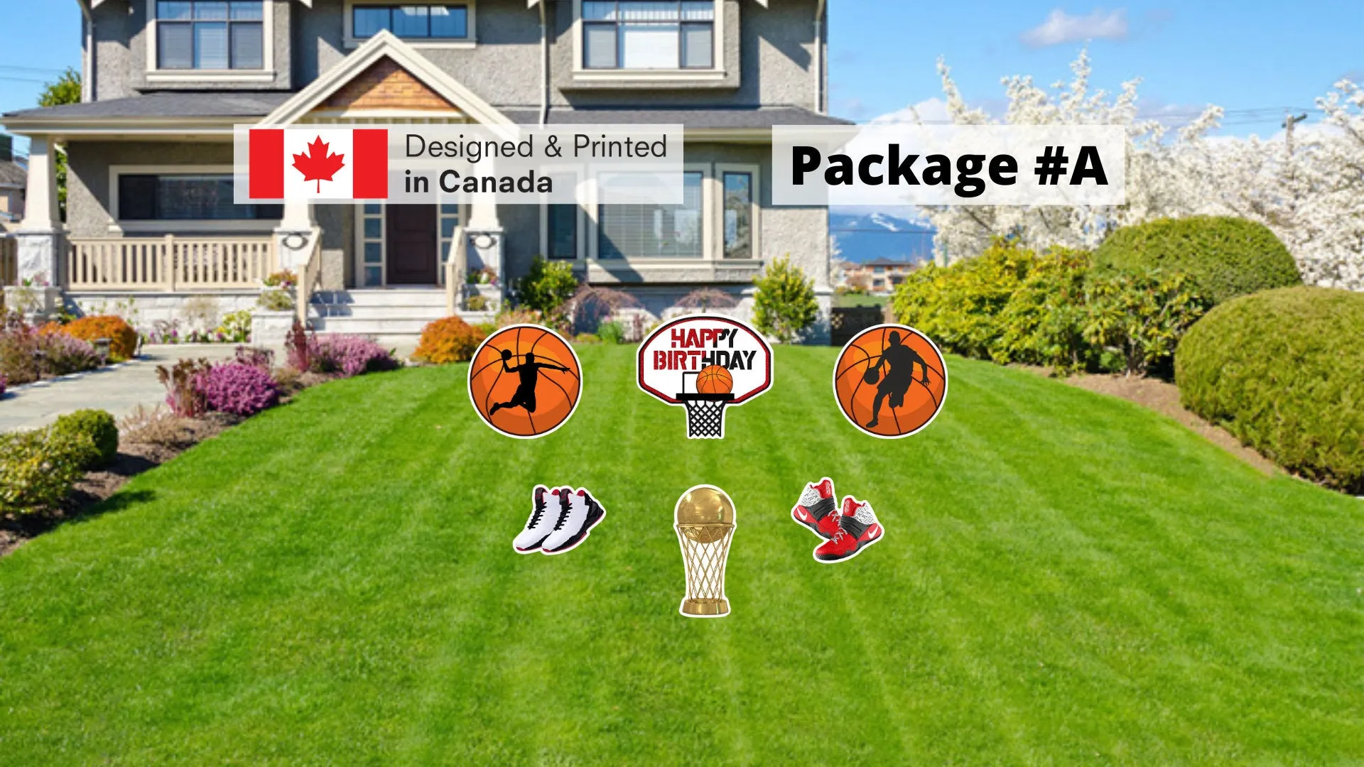 Happy Birthday Basketball Theme Sign Set – Sign & Trophy 24" Tall   Decors (6pcs or 15pcs) | Yard Sign Outdoor Lawn Decorations