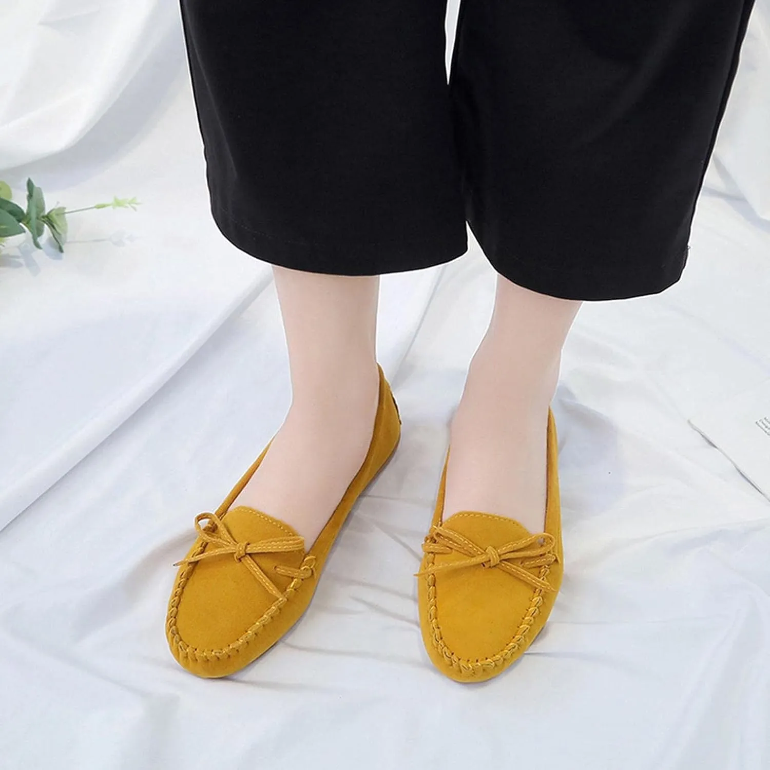 Hbeylia Women'S Slip On Loafers Fashion Casual Soft Suede Anti Slip Slip On Flats Bowknot Low Top Walking Shoes Ballet Flats Dress Work Shoes For Women Ladies Girls Beach Travel Vacation