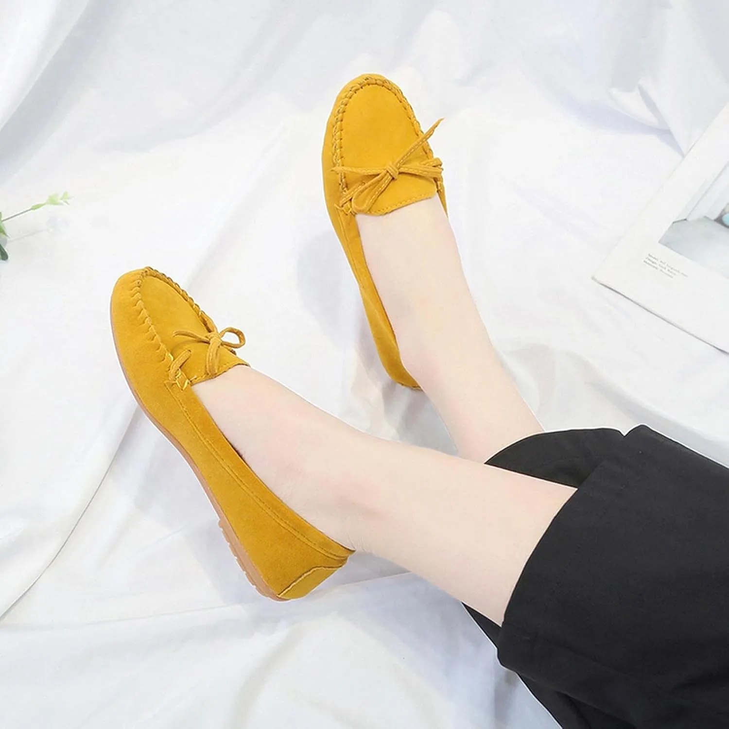Hbeylia Women'S Slip On Loafers Fashion Casual Soft Suede Anti Slip Slip On Flats Bowknot Low Top Walking Shoes Ballet Flats Dress Work Shoes For Women Ladies Girls Beach Travel Vacation