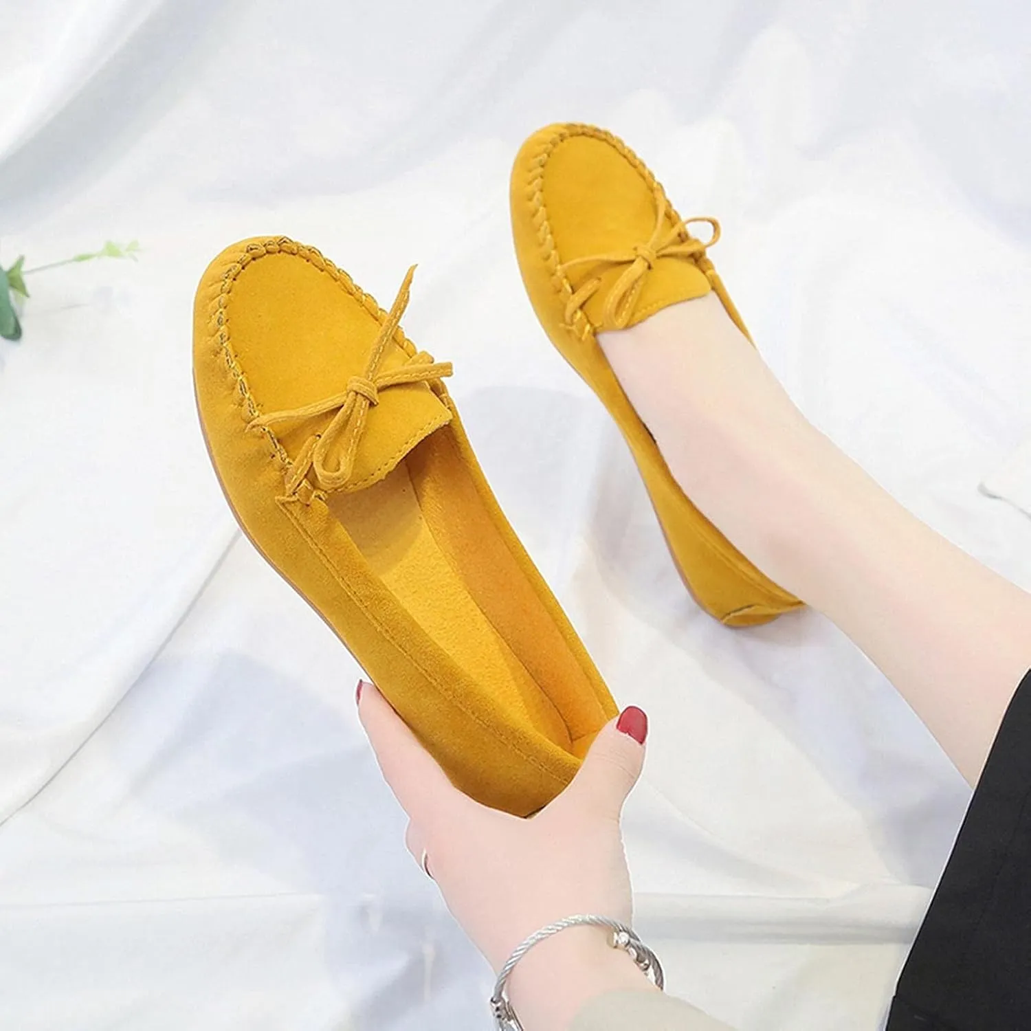 Hbeylia Women'S Slip On Loafers Fashion Casual Soft Suede Anti Slip Slip On Flats Bowknot Low Top Walking Shoes Ballet Flats Dress Work Shoes For Women Ladies Girls Beach Travel Vacation
