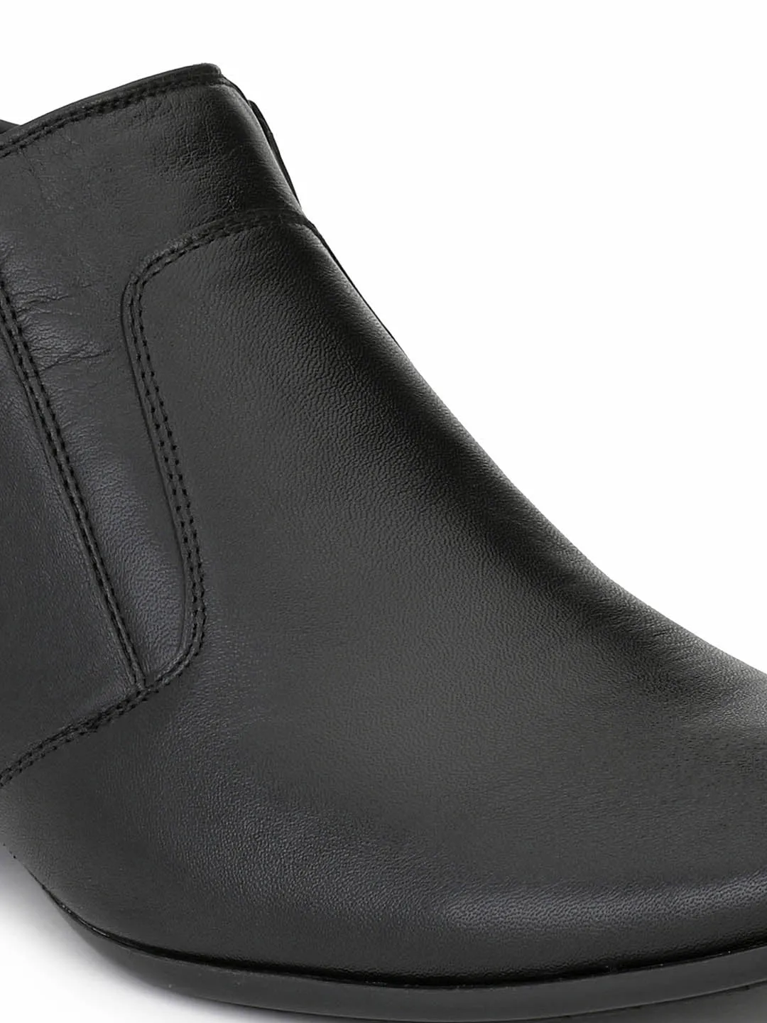 Hitz Men's Black Leather Formal Ankle Shoes with Zip Closure