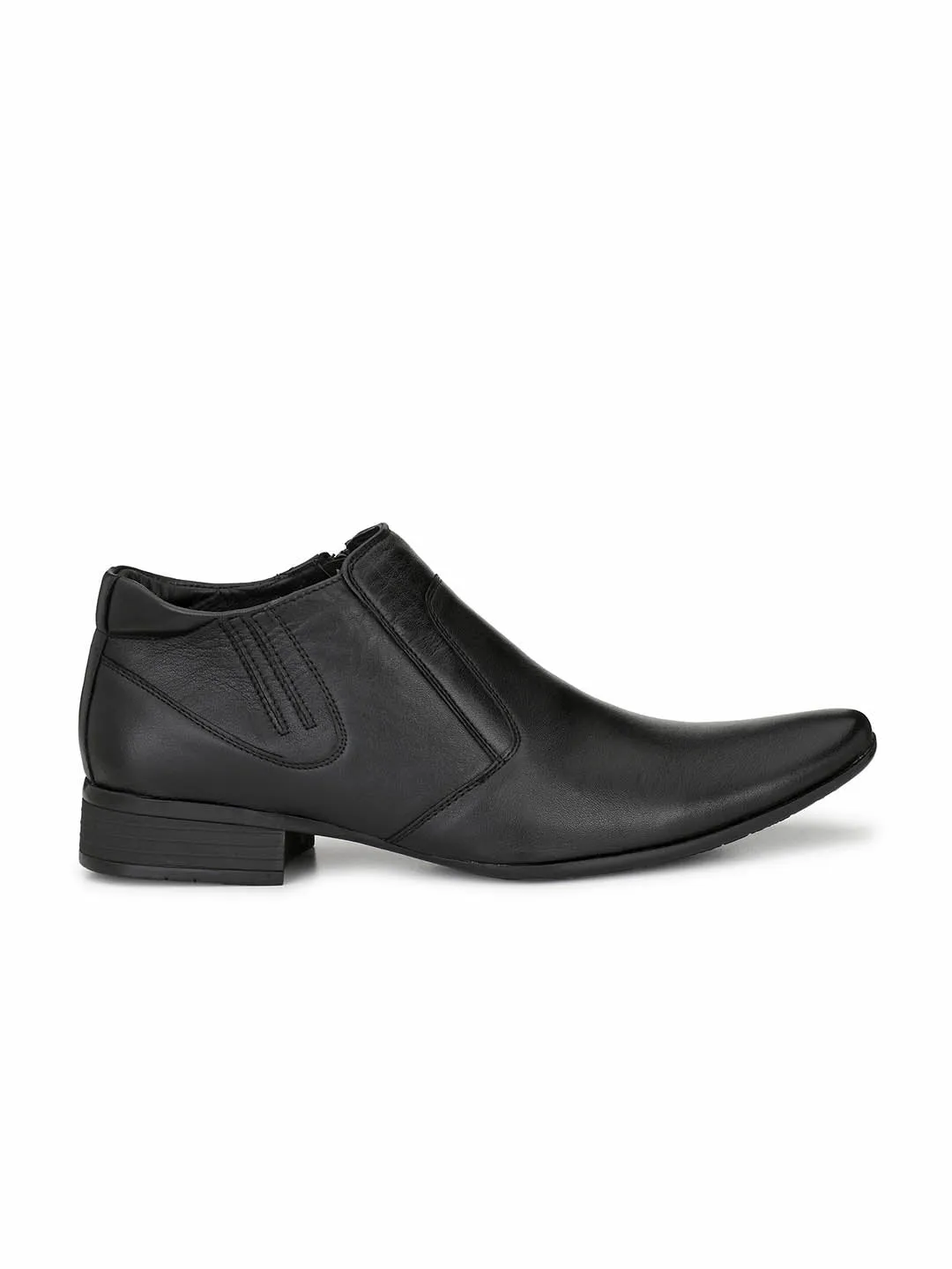 Hitz Men's Black Leather Formal Ankle Shoes with Zip Closure