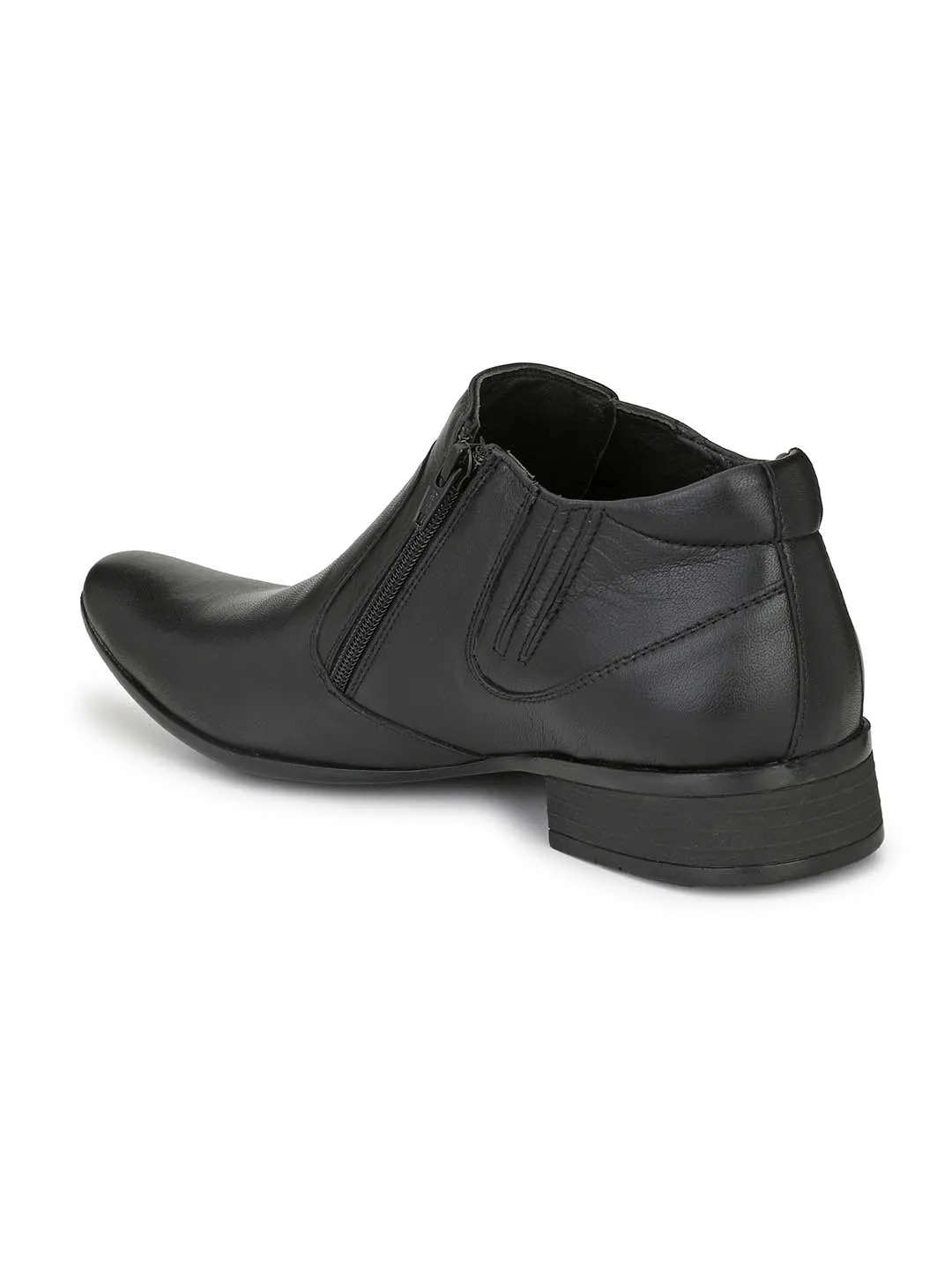 Hitz Men's Black Leather Formal Ankle Shoes with Zip Closure