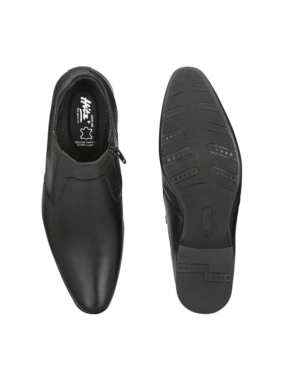 Hitz Men's Black Leather Formal Ankle Shoes with Zip Closure