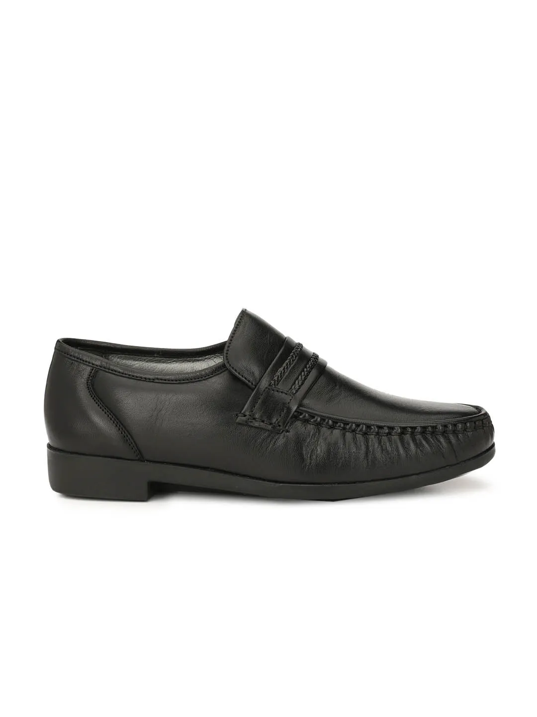 Hitz Men's Black Leather Slip-on Comfort Shoes