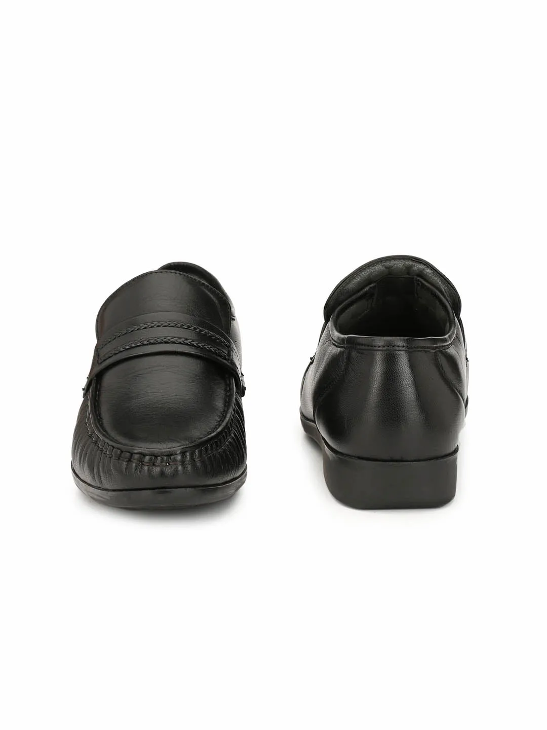Hitz Men's Black Leather Slip-on Comfort Shoes