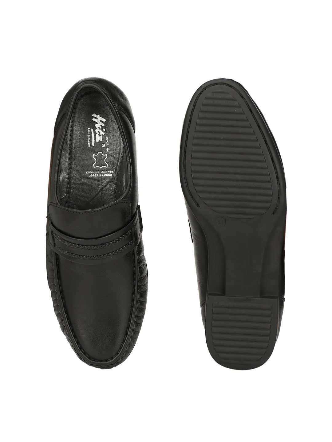 Hitz Men's Black Leather Slip-on Comfort Shoes