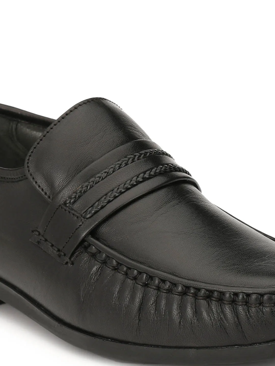 Hitz Men's Black Leather Slip-on Comfort Shoes