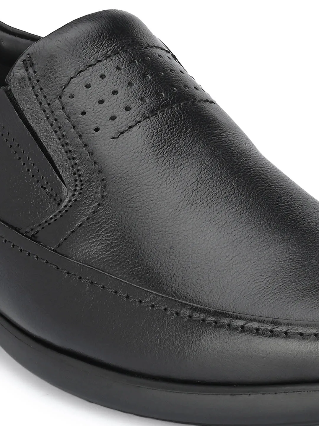 Hitz Men's Black Leather Slip-On Comfort Shoes
