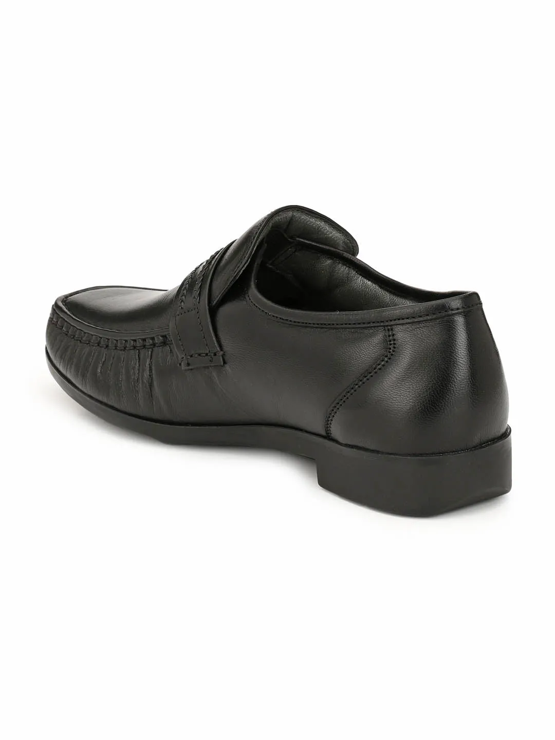 Hitz Men's Black Leather Slip-on Comfort Shoes