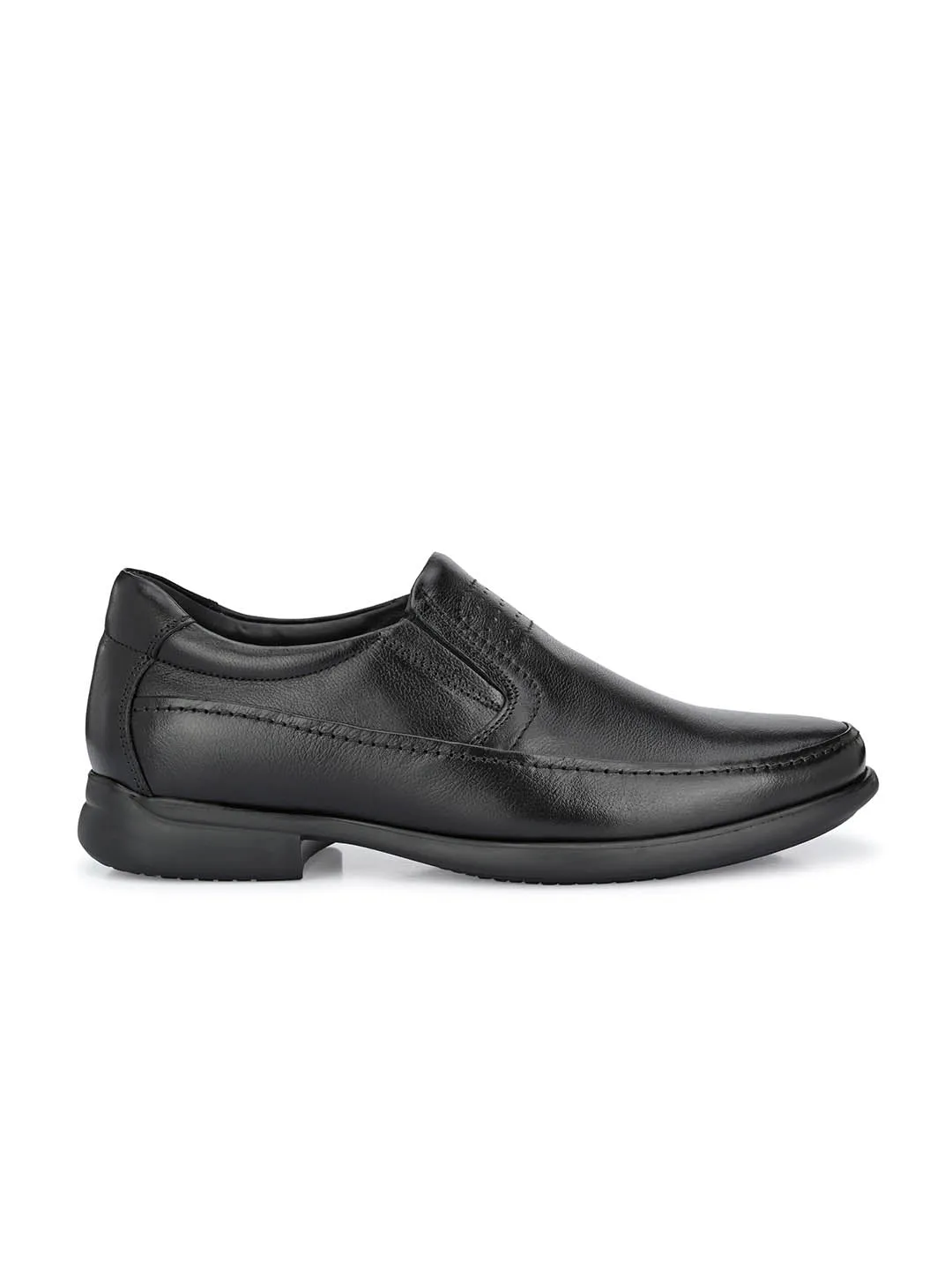 Hitz Men's Black Leather Slip-On Comfort Shoes