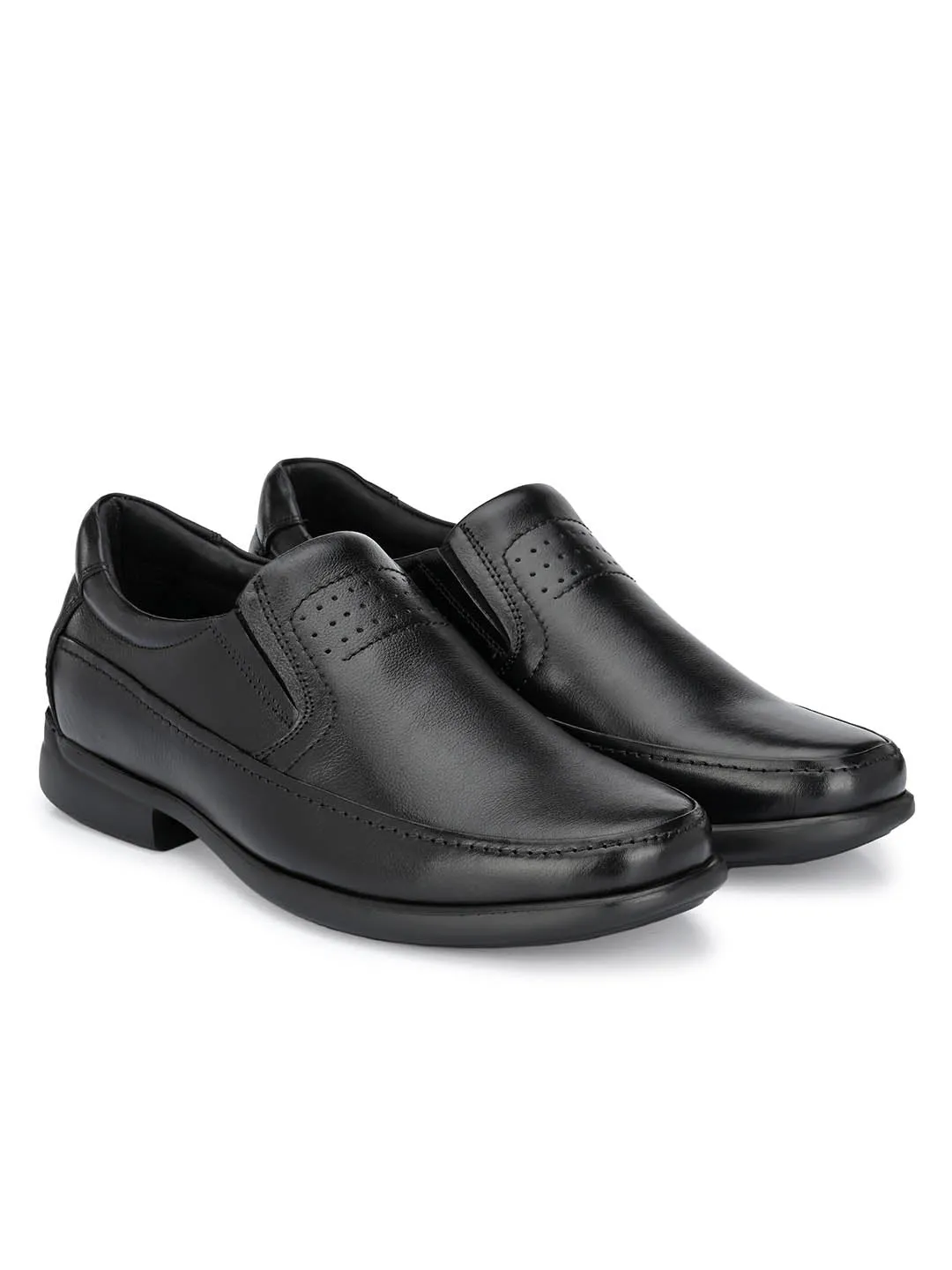 Hitz Men's Black Leather Slip-On Comfort Shoes