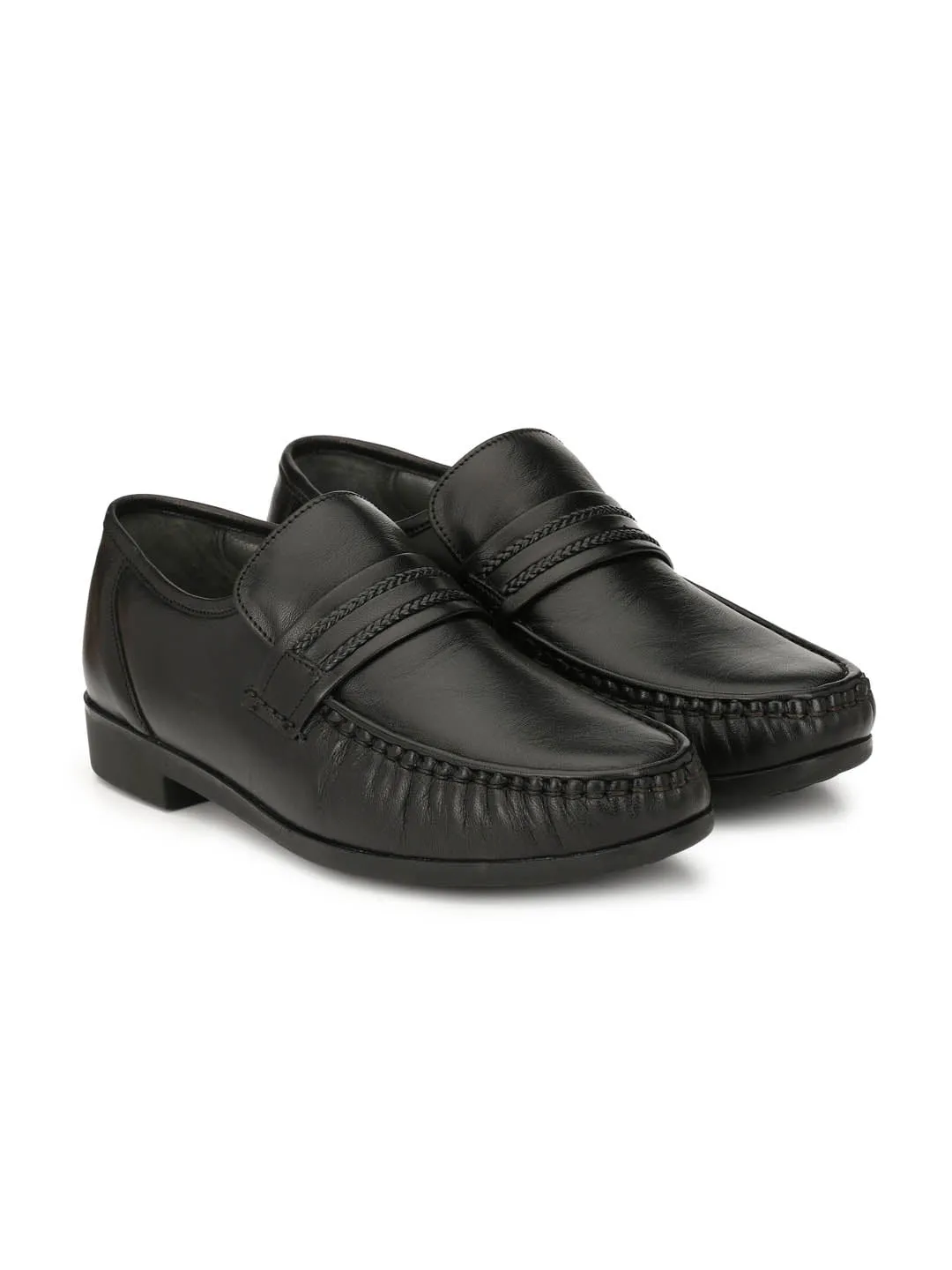 Hitz Men's Black Leather Slip-on Comfort Shoes