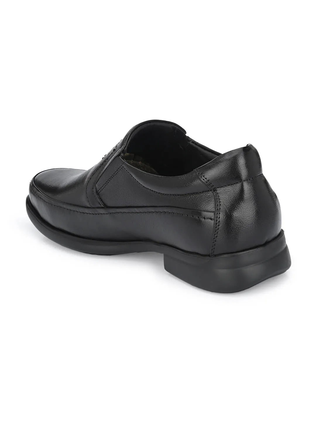 Hitz Men's Black Leather Slip-On Comfort Shoes
