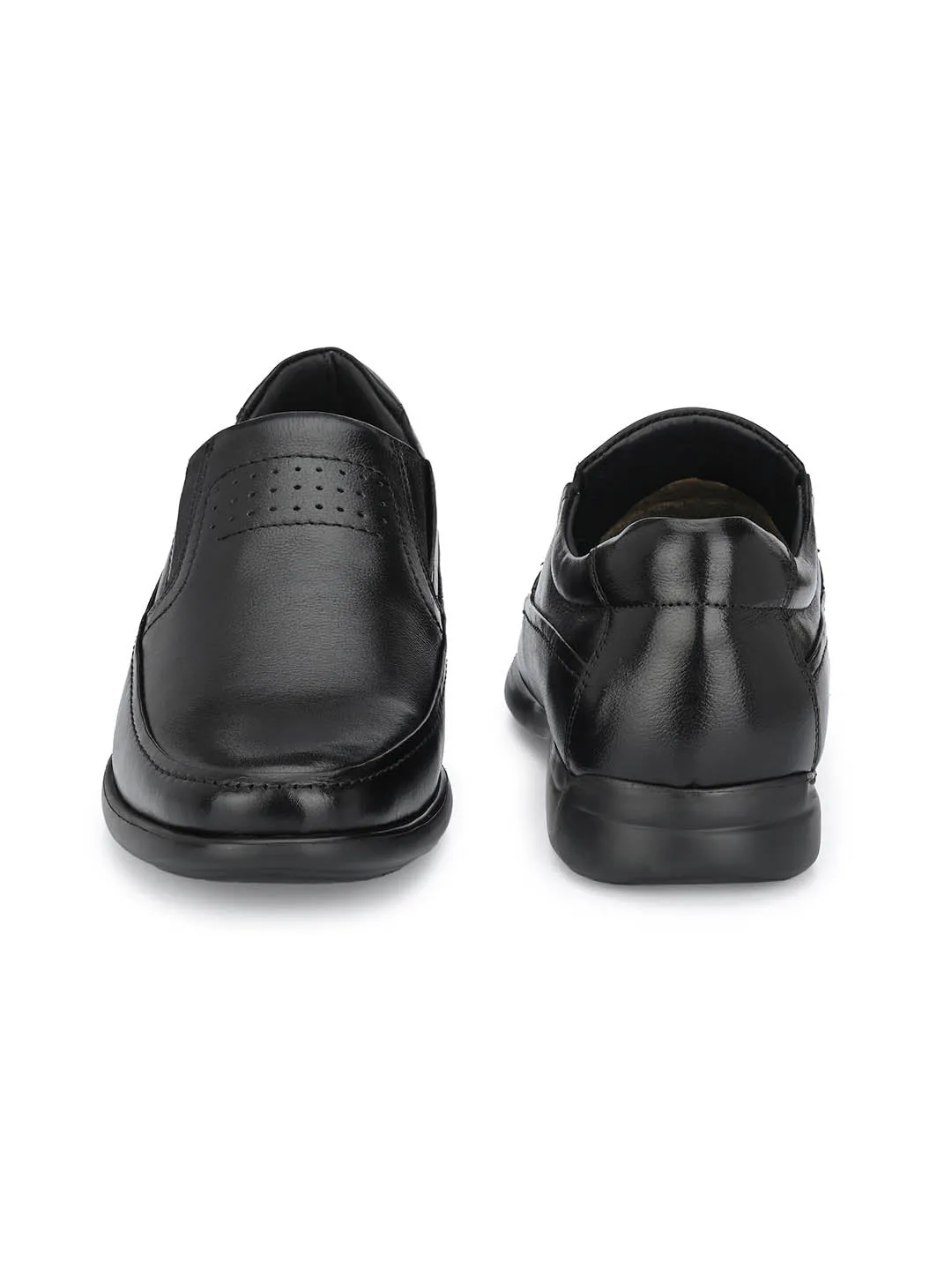 Hitz Men's Black Leather Slip-On Comfort Shoes