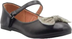 Jazamé Girls' Embellished Bow Round Toe Mary Jane Dress Shoes, Ballerina Flats