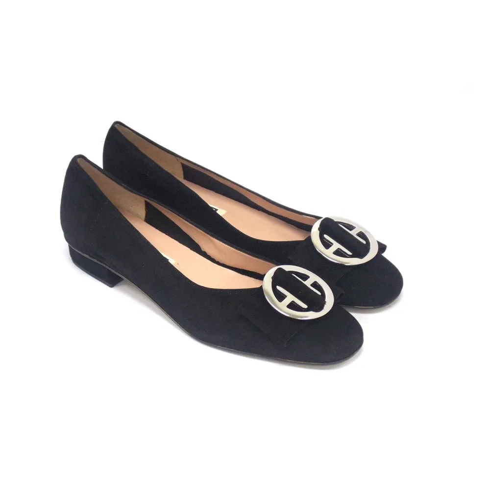 June Low Heel Pump Shoe with Gold Buckle Detail