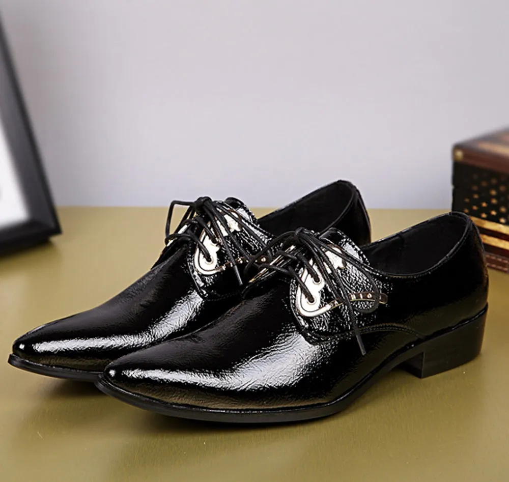 Low Top Lace up Pointed 3cm Heel Men Oxford Shoes