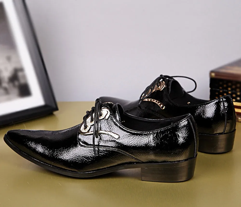 Low Top Lace up Pointed 3cm Heel Men Oxford Shoes