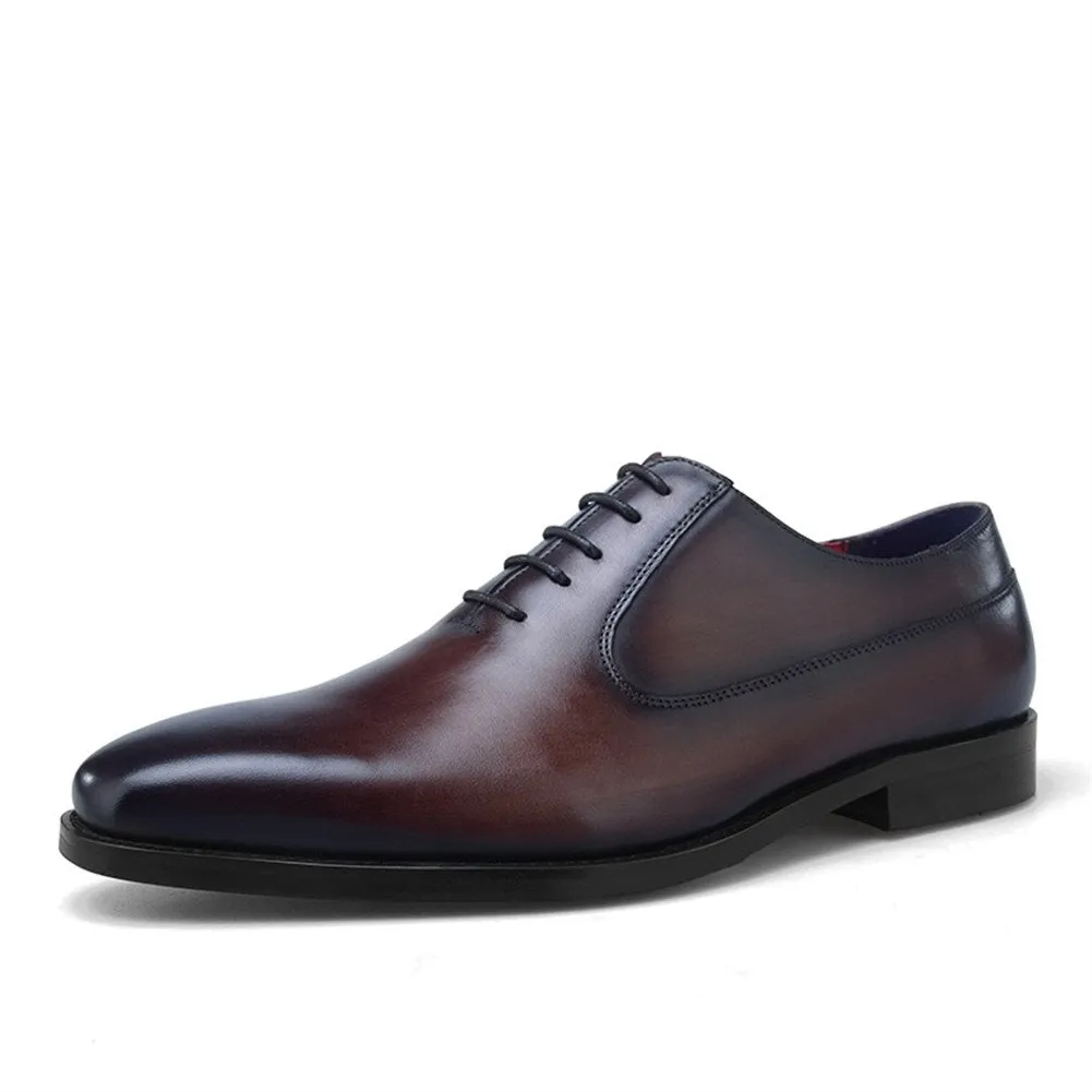Men Lace Up Burnished Toe Formal Shoes