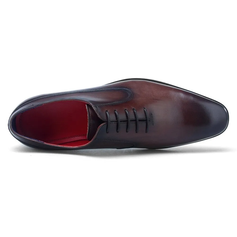 Men Lace Up Burnished Toe Formal Shoes