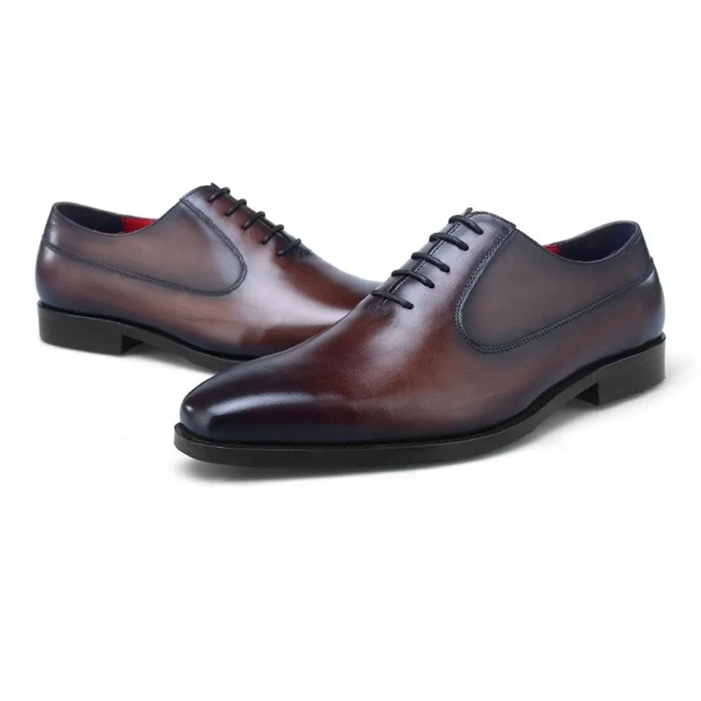 Men Lace Up Burnished Toe Formal Shoes