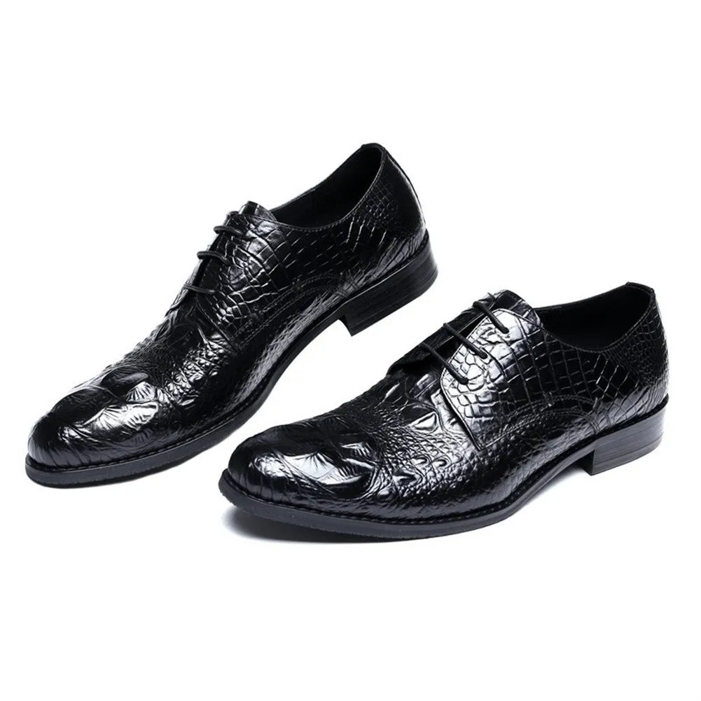 Men Lace Up Crocodile Leather Formal Shoes